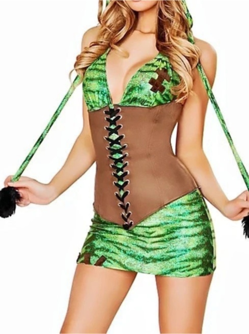 J. Valentine Green & Brown Corset Mini Dress Size Medium NWT